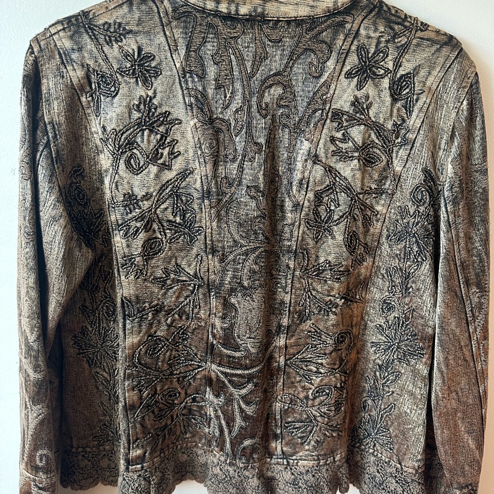 Vintage Flashback Lg Tapestry Embroidered Crocheted Beaded Boho Brown Jacket - Picture 3 of 16